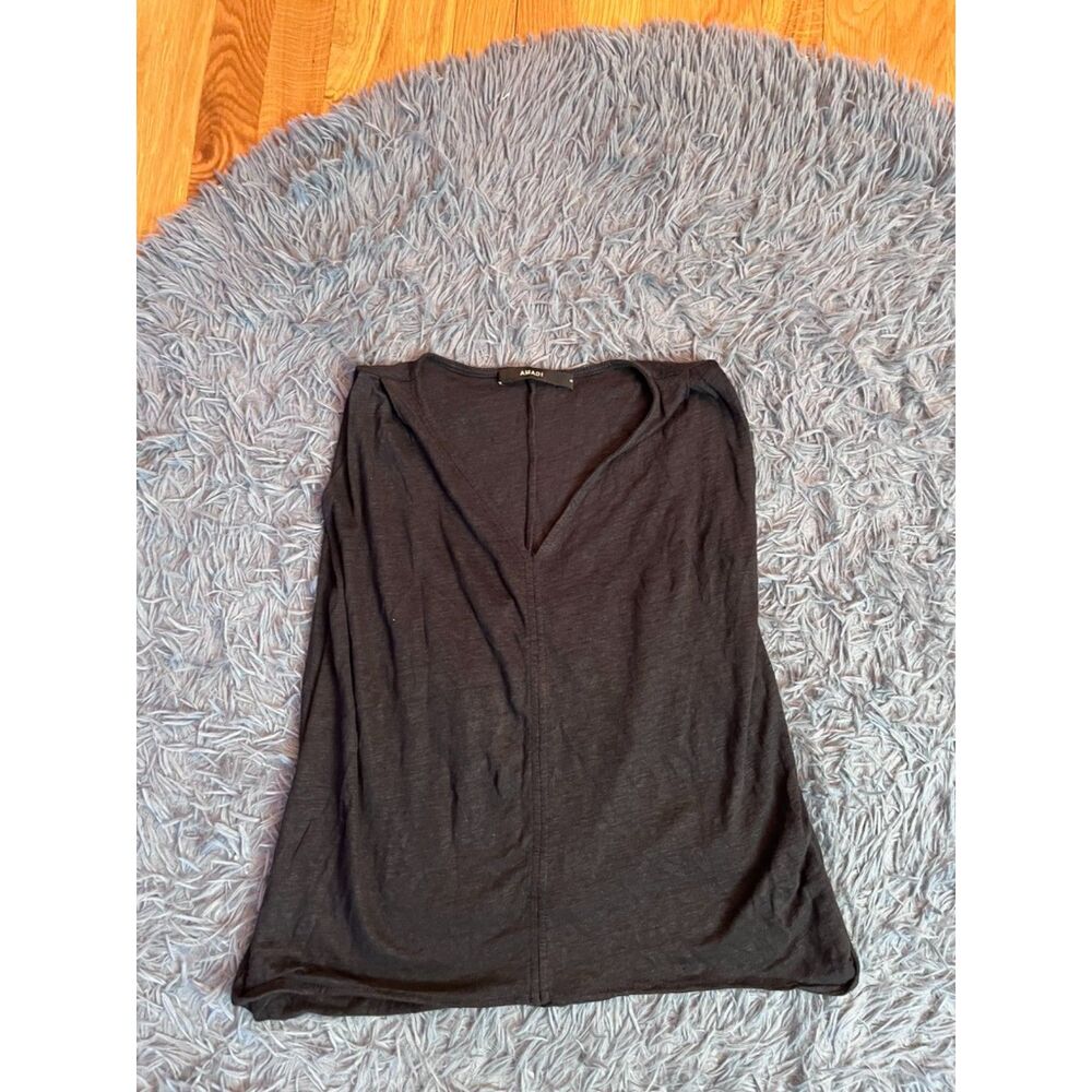 Anthropologie Amadi Black 100% Linen V-Neck Top Size S